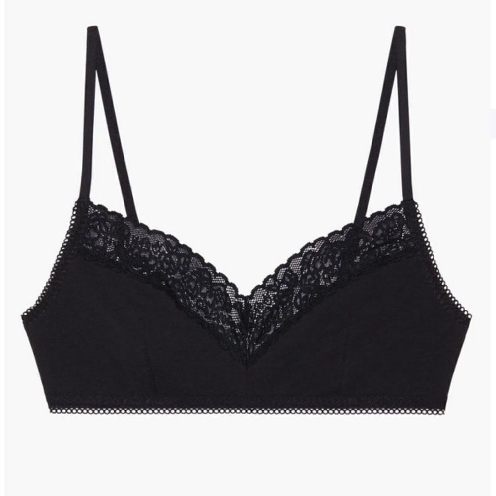 Savage X Fenty Cotton Essentials Lace-Trim Bralette‎ in Black Size 2X NWT